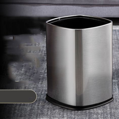 Poubelle rectangulaire 12 L sans couvercle, en acier inoxydable, pour salon, cuisine ou bureau. (1/5)