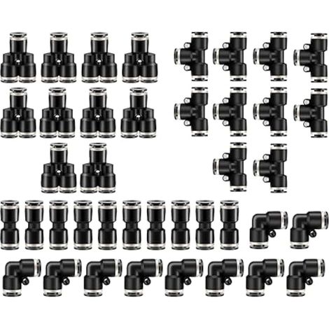 40 pcs Noir Raccords Rapides pneumatiques, Raccords Rapides Pneumatiques Tuyau Pneumatique Connecteur 4 Formes, Droits Type/Coudés Type/Y Type/T Type/Combo Connecteur Pneumatique(1/4mm) (1/5)