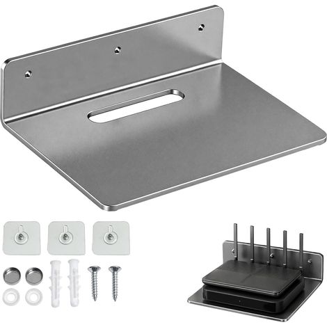Support Mural Box Internet, Cache Box Internet avec Fixation Adhésive et Vis, Rangement Box Internet pour Routeur TV Box, Idéal pour Salon Bureau Chambre, Gris (1/5)