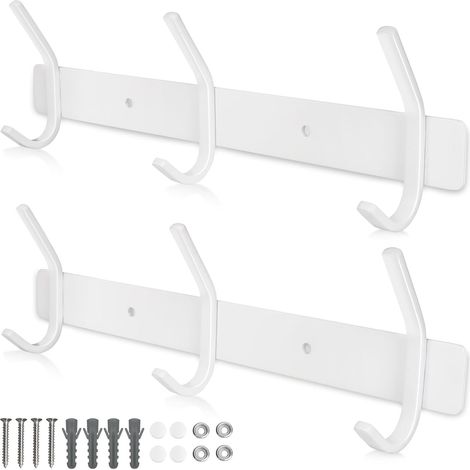 Porte Manteau Mural Blanc Patère Murale Salle de Bain 30CM pour 30KG à 3 Crochets en Acier Inoxydable SUS304 Patere pour Cuisine Couloir Jardin Veste Parapluie Serviette, Moderne, 2 Pièce (1/5)
