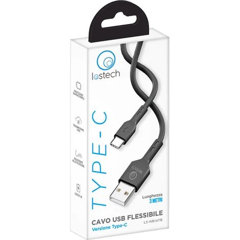 CAVETTO USB TIPO C lungh. 3 mt. - col. nero - LOSTECH (1/3)