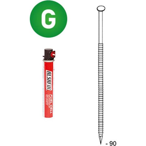 2 200 Pointes Annelées Galvanisées en Bande 34° (Pack) - 3.1x90 mm + 2 Cartouches de Gaz Rouge - D-Work (1/5)