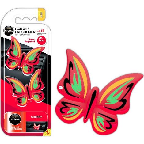 Ambientador con aroma de mariposa y cereza, con formas originales.
