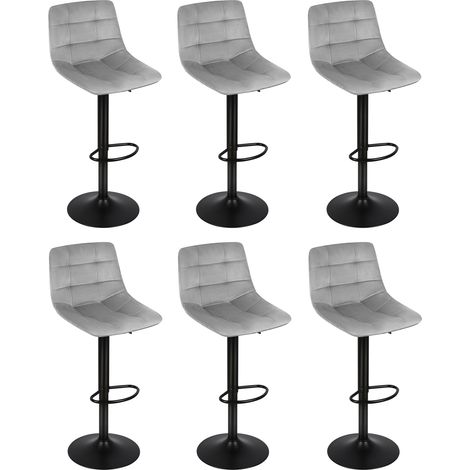 Juego de 6 Taburete de Bar con Respaldo Terciopelo Taburetes Alto Cocina, Taburete Cocina Moderna - Gris claro (1/5)