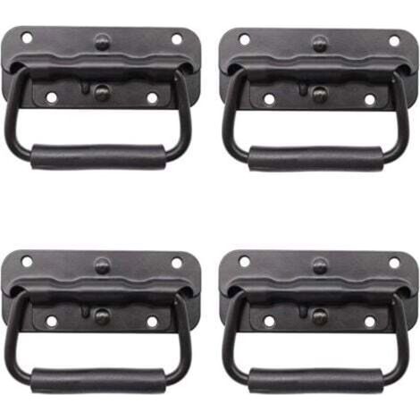 [NEVER USED] Set of 4 black folding spring-loaded pull handles, replacement handles for toolboxes or storage units