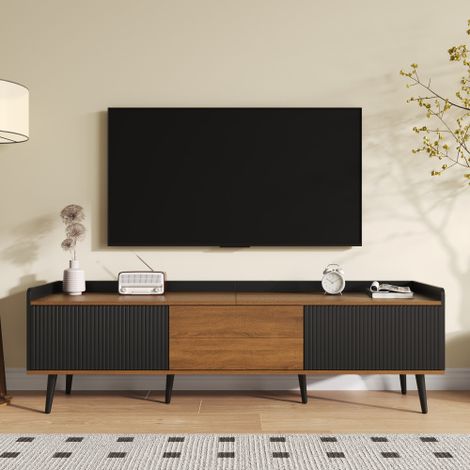 BLOSSOM Meuble TV,Buffet de rangement,3 tiroirs et 3 espaces de rangement,160x39x49.5 cm - Noir (1/5)