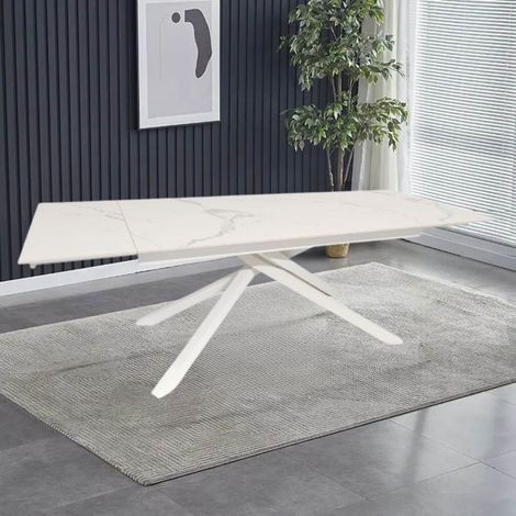 Tavolo allungabile Nefti con top in ceramica colore bianco statuario lucido con gambe bianche (1/5)