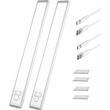 Lot de 2 lampes LED sous meuble avec détecteur de mouvement, 30 cm, batterie rechargeable 1500 mAh, sans fil. (1/5)
