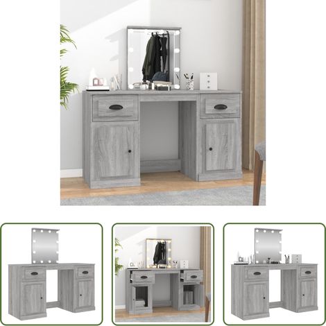 LED-Spiegel - Schminktisch mit LED-Leuchten Grau Sonoma 130x50x132,5 cm (1/5)