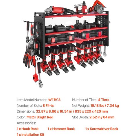 Organisateur d'outils, étagères réglables, conception robuste, 4 Tiers (1/2)