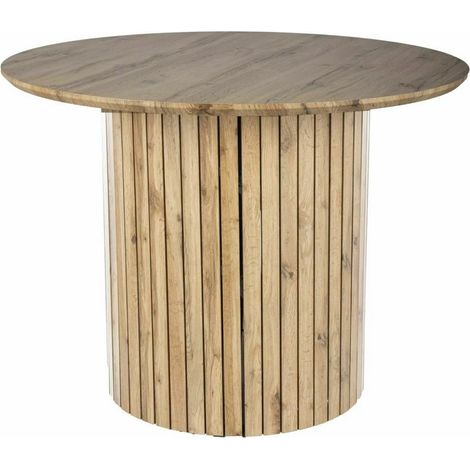 Table à manger avec pied central et plateau plaqué chêne Pictoris (1/4)