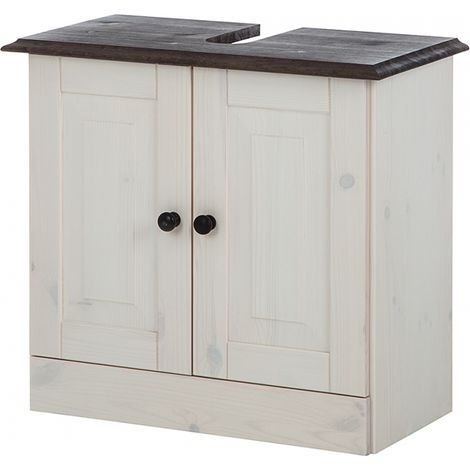 Meuble sous lavabo avec 2 portes en pin blanc laqué (1/5)