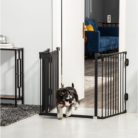 Barriera di sicurezza per cani 202,5x76 cm in metallo nero pieghevole per scale – MEUBLIV (1/5)