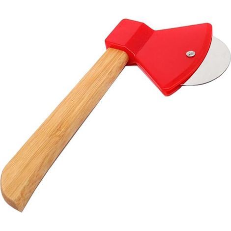 Couteau à Pizza avec manche en bambou, lame rotative, outil de coupe de cuisine domestique(rouge) (1/5)
