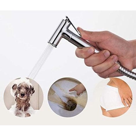 Ducha de mano para el inodoro, Cabezal de ducha, Ducha de baño, Conjunto de descarga, Montaje en pared, Latón, el riego de plantas, Plateado (1/5)