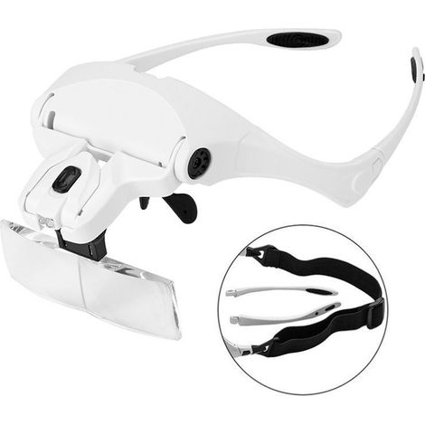 Loupe frontale LED réglable à 5 lentilles, lunettes loupe mains libres pour horlogerie, bijoux, électronique et travaux de précision (1/5)