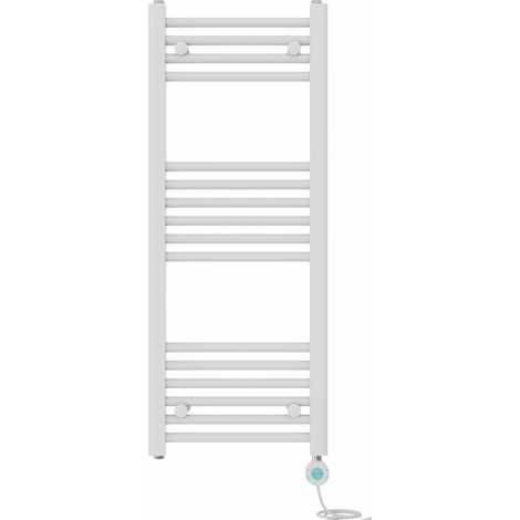 Pre-filled Bathroom Straight Electric Heated Towel Rail Radiator Thermostatic 1000x400mm White