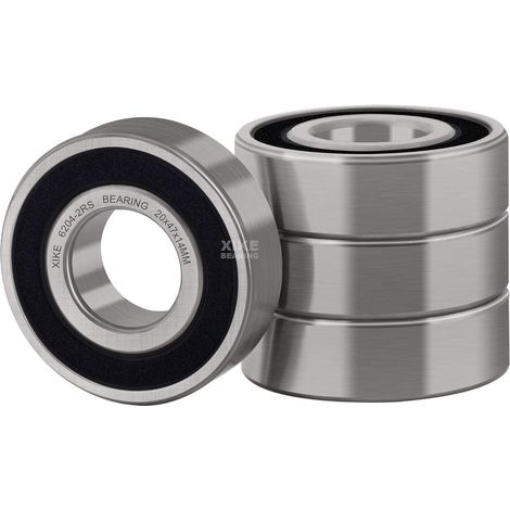 Lot de 4 Roulement à billes 6204-2RS 20x47x14mm en acier 100Cr6 Double Joint en Caoutchouc (2RS) · Précision ABEC-3 (P6) · Pré-lubrification · Rotation fluide et faible bruit. (1/5)