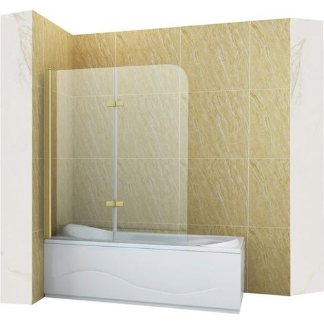 Pare-baignoire pivotant MARION Silla, paroi de baignoire 120x140 cm en verre trempé, installation murale facile, design moderne, Doré brossé (1/5)