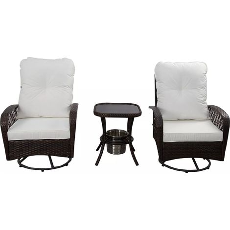 3Pcs Garden Bistro Set w Ice Bucket - Swivel Chair (1/5)