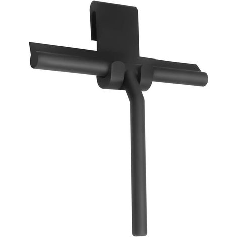 Raclette de douche en silicone 8,7 po - Pour porte de douche en verre et mur - Avec crochet de suspension - Noir (1/5)