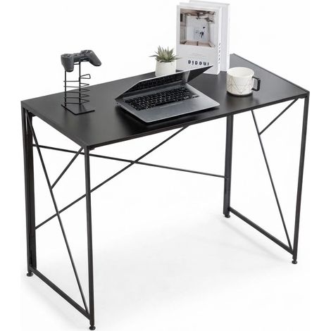 ELVMI Klappschreibtisch mit MDF-Platte, Schnellmontage für Wohn- oder Schlafzimmer, Schwarz, 99 x 50 x 75 cm (1/5)
