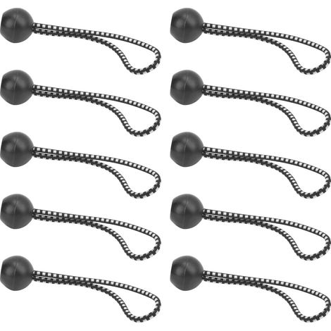 Lot de 10 pinces à boule pour tente, avec tendeurs élastiques et cordons à boule, pour auvent (noir et blanc). (1/5)