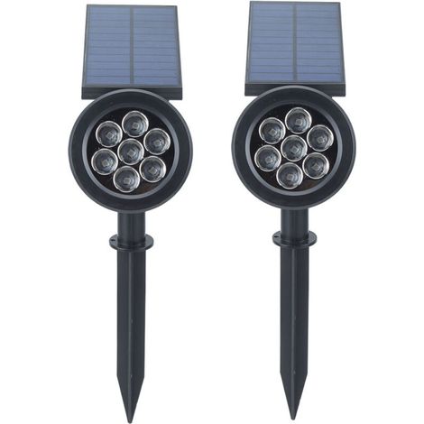 Focos solares impermeables de 7 LED para césped, 2 unidades, para jardín, patio o exteriores. Luz con estaca, 7 colores -Crezuo