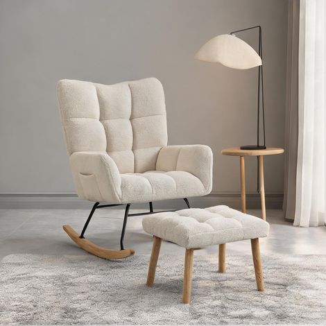 Fauteuil crème en tissu bouclette 97 x 72 x 100 cm (1/5)