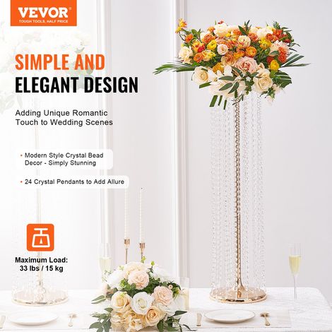 2PCS Support de Fleurs de Mariage 90 cm Porte-fleurs en Cristal Centre de Table Mariage Luxueux Vase Métal Doré Présentoir Floral p… (1/5)