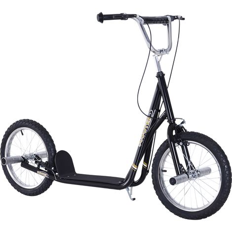 Trottinette patinette Grandes Roues pneumatiques Ø 41 cm Hauteur Guidon réglable béquille pegs Inclus Acier Noir