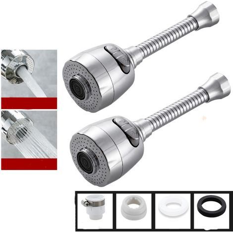Tap aerator, 360° rotating, 2 modes, tap nozzle head, suitable for kitchen and bathroom, 2 pieces (long) (1/5)