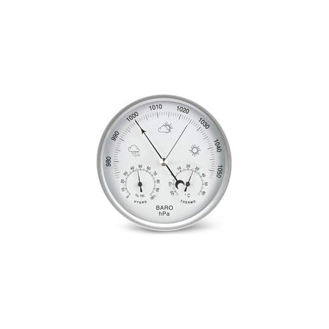 Station météo analogique 3 en 1 avec baromètre, thermomètre et hygromètre, cadre en acier inoxydable (1/5)