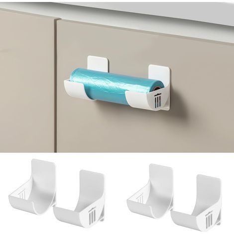 Lot de 4 (blanc) étagères de rangement de cuisine sans perçage,économisant de l'espace,organisateur pour sac poubelle,papier aluminium,rouleau à pâtisserie (1/5)
