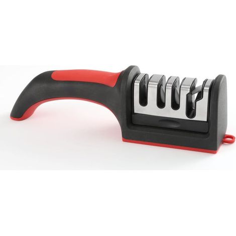 Affilacoltelli rosso, affilacoltelli e forbici rapido e portatile, affilacoltelli multifunzionale per uso domestico (1/4)