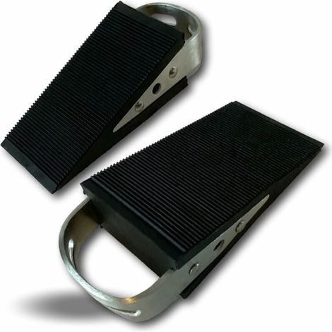 Boîte de 2 Cales Caoutchouc Dur Butée en Forme de Coin avec anses de préhension en tôle Antidérapant et Anti-Rayures Bloque Porte Butoir à Poser au Sol CALPOR2c, Noire-LIAIKI (1/5)