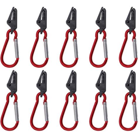 Clip pour voile d'ombrage, clip pour bâche, 10 pinces crocodiles noires, 10 mousquetons rouges (1/4)