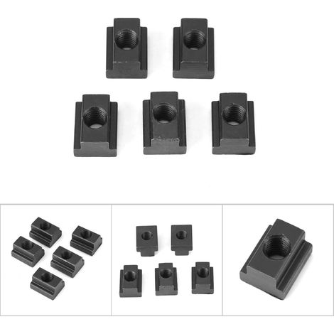 5 écrous en T à finition oxydée noire, filetage M10, pour rainures en T de tables de machines-outils (lot de 5) (1/5)