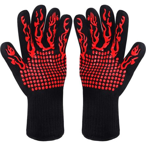 Grill Gloves, Kitchen Gloves, Non-Slip Silicone Oven Gloves, Heat Resistant up to 800 °C, EN407 Certified, BBQ Silicone Gloves for Cooking, Welding, Cooking (Red) (1/5)