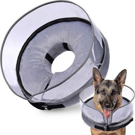 Cône gonflable pour chien après une intervention chirurgicale, pour chiens de petite, moyenne et grande taille. Cône souple avec système anti-léchage amélioré - Gris moyen (1/5)
