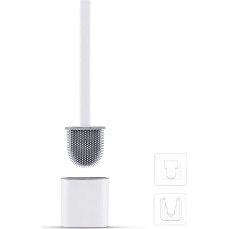 Brosse WC - Tête Plate En Silicone Anti-goutte - Support Mural Ou Au Sol - Séchage Rapide Sans Odeur - 1 Pièce (1/5)
