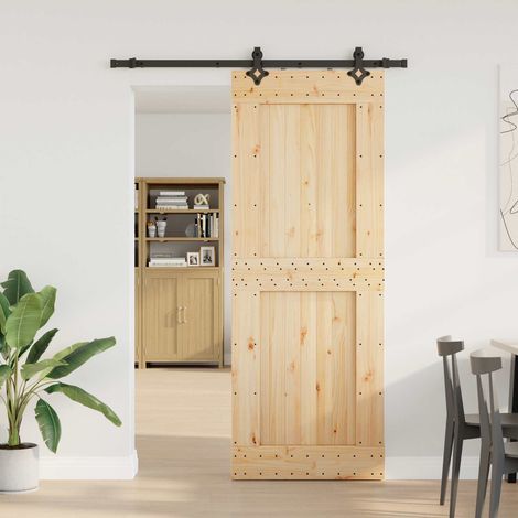 Puerta Corredera  Natural y negro 85 x 210 cm (152,5 cm)