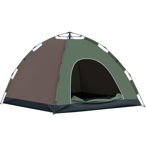 Tente camping escamotable 4 places, 210×210×135cm, protection UV, sac transport, crochets lampe, poches rangement