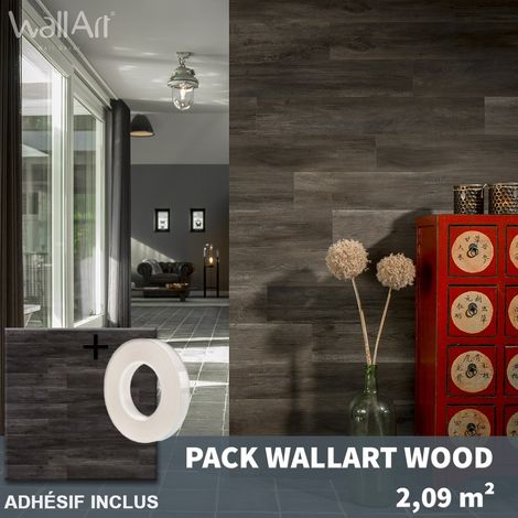 Panneau décoratif mural pvc adhésif imitation bois – Dalle murale 2,09m² – Installation rapide – Mur effet bois texturé – Wallart (1/5)