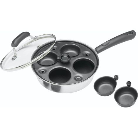 Escalfador de huevos KitchenCraft, Sartén de acero al carbono para escalfar huevos, Sartén para escalfar huevos para 4 huevos, 21cm (11''), Plateado