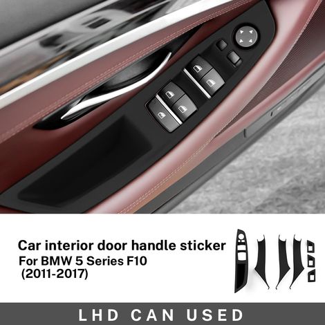 (LHD NOIR - Jeu pour BMW Série 5 F10) Convient aux BMW Série 5 F10 F11 520i 520D 523i 525i 528i 530i (2010-2017) - Plaque de poignée de porte intérieure - Revêtement décoratif en fibre de carbone ABS (1/4)