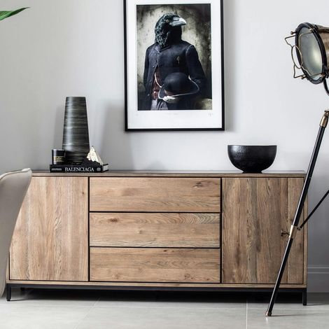 Buffet contemporain chêne massif encadrement métal noir HUDSON (1/5)