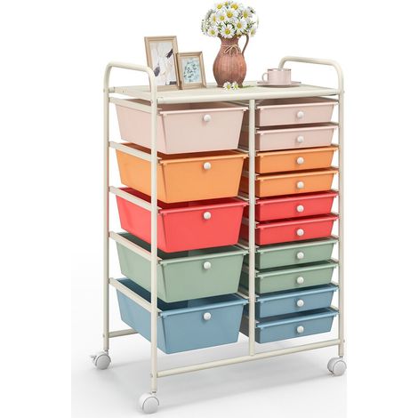 15 Drawers Storage Trolley Mobile Rolling Utility Cart Home Office Organizer (1/5)