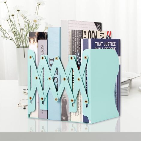 Serre-Livres Réglable en Métal - Serre-Livres Télescopique Jusqu‘à 48 cm - Vert Clair - Pour Cuisine, Bureau, École, Chambre, Salon et Bibliothèque (1/5)