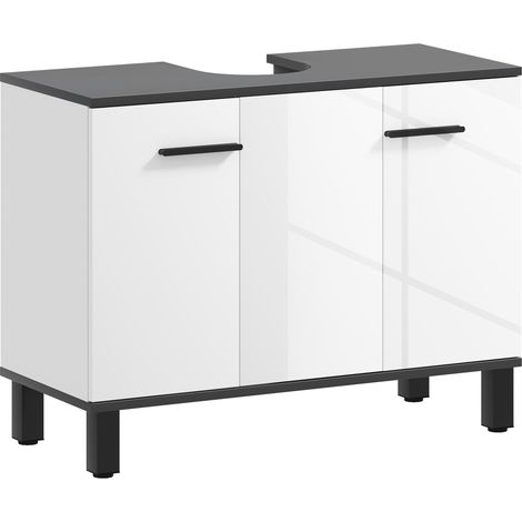 lavabo de salle de bain à deux portes avec étagères intérieures réglables en hauteur dimensions : 80 x 34 x 60 centimètres de couleur blanche